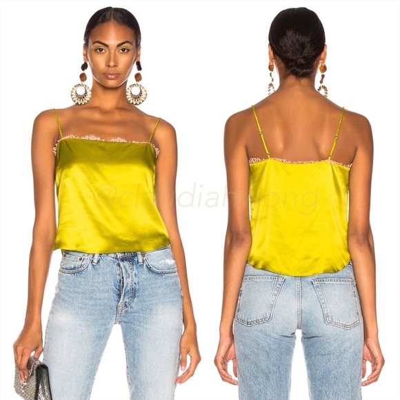 FLEUR DU MAL Straight Neck Lace Trim Cami Top in Chartreuse - Picture 2 of 10
